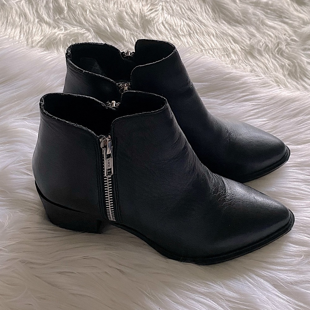 Steven by Steve Madden Dacy black leather sz 6.5 heeled pointy toe ankle boots